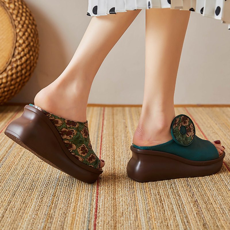Michelle Kvinders Platform Wedges Træsko - Grøn