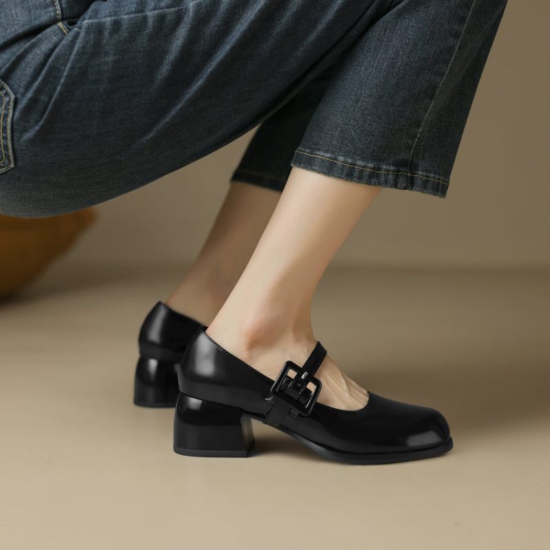 Milagros Kvinders Square Mid Heel Pumps - Sort