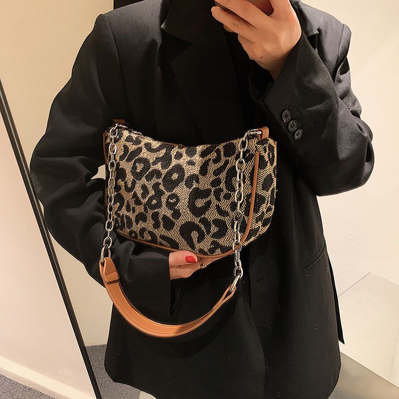 Motorhjelm Lille Skuldertaske Til Kvinder - Leopardmønster