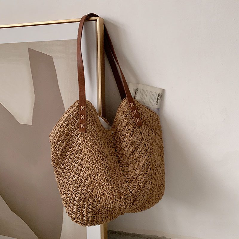 Oliver Dame Håndtaske Woven Beach - Khaki