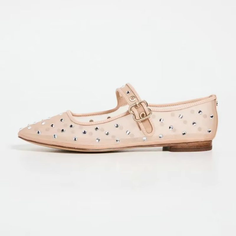 Oralia Dame Rhinestone Ballet Flats - Beige