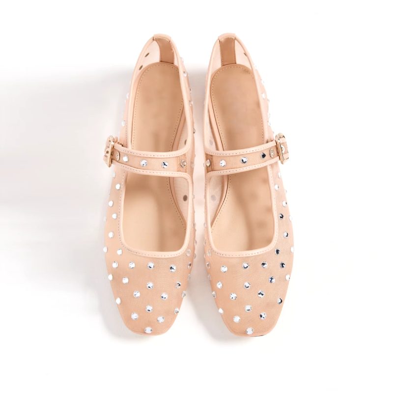 Oralia Dame Rhinestone Ballet Flats - Beige
