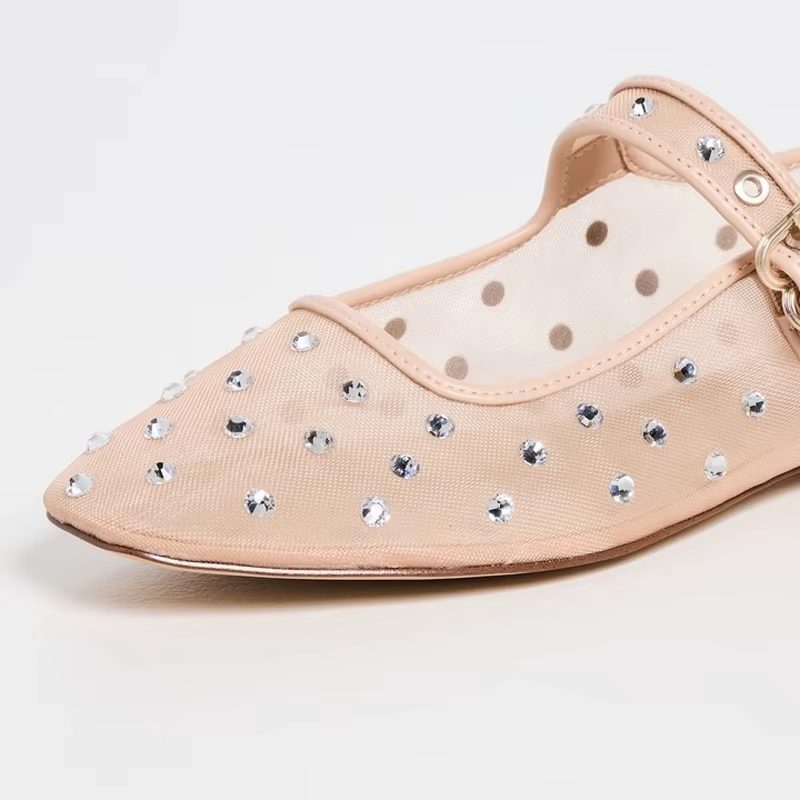 Oralia Dame Rhinestone Ballet Flats - Beige