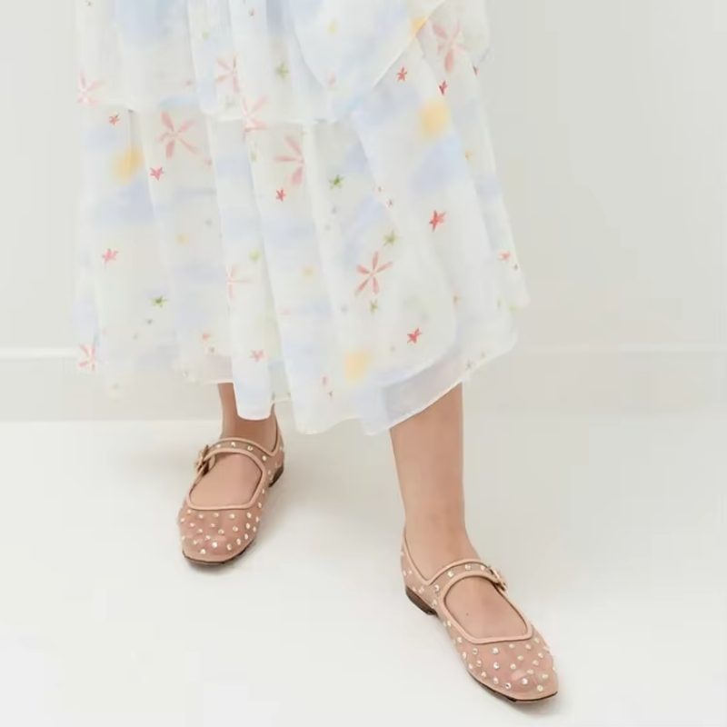Oralia Dame Rhinestone Ballet Flats - Beige