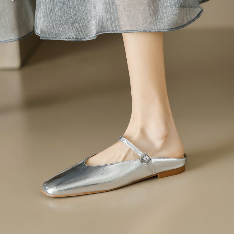 Oriana Dame Læder Sommer Flat Mules - Sort