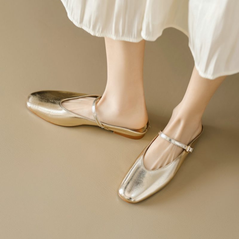 Oriana Dame Læder Sommer Flat Mules - Sort