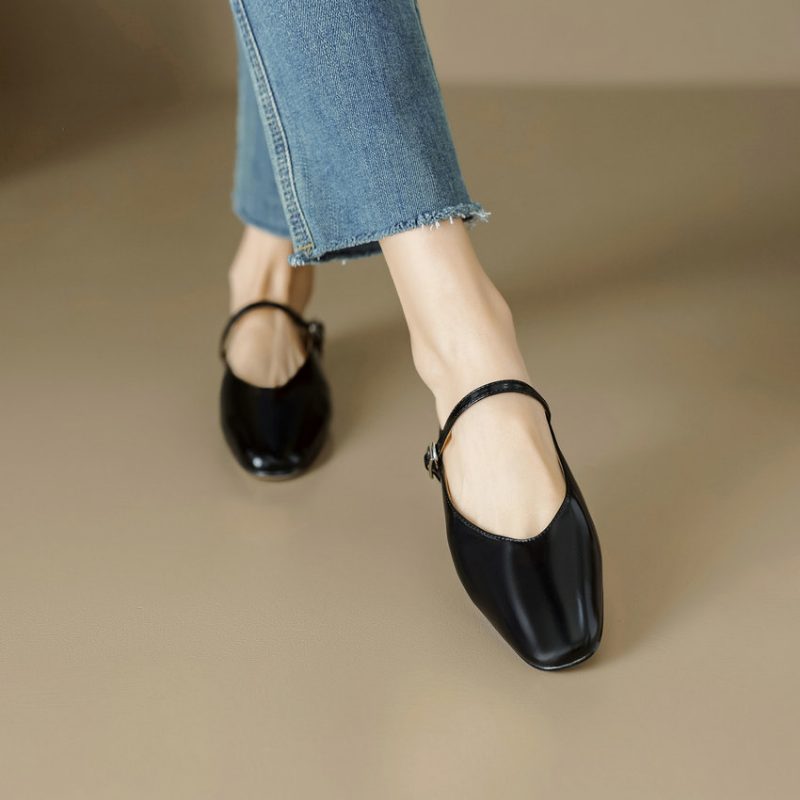 Oriana Dame Læder Sommer Flat Mules - Sort