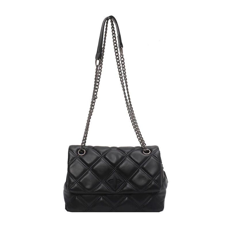 Panche Dame Luxury Trend Chain Håndtaske I Læder - Sort
