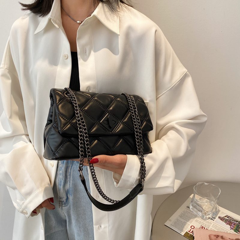 Panche Dame Luxury Trend Chain Håndtaske I Læder - Sort