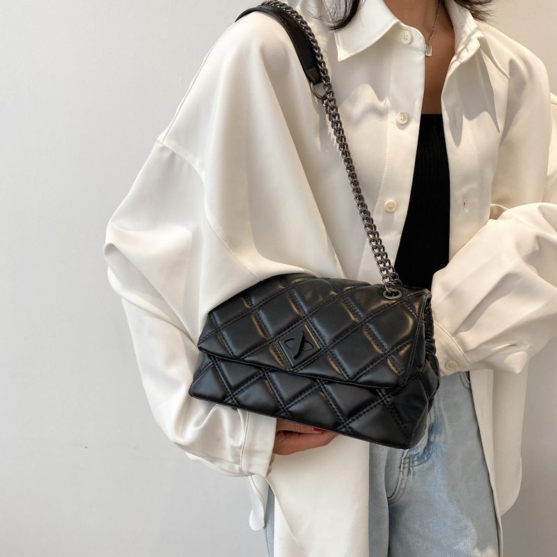 Panche Dame Luxury Trend Chain Håndtaske I Læder - Sort