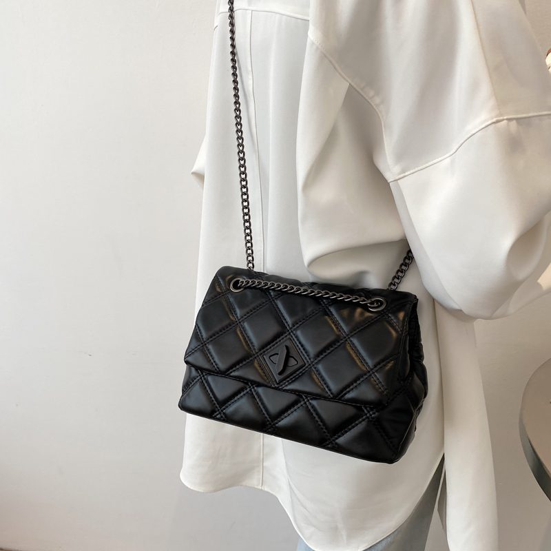 Panche Dame Luxury Trend Chain Håndtaske I Læder - Sort