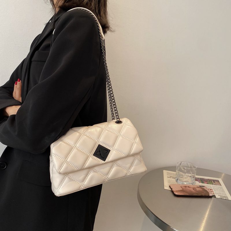 Panche Dame Luxury Trend Chain Håndtaske I Læder - Sort
