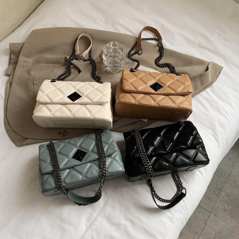 Panche Dame Luxury Trend Chain Håndtaske I Læder - Sort