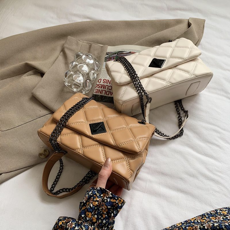 Panche Dame Luxury Trend Chain Håndtaske I Læder - Sort