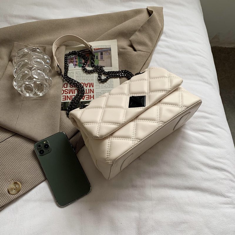 Panche Dame Luxury Trend Chain Håndtaske I Læder - Sort