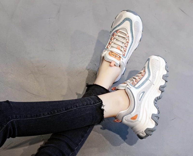 Pasquali Dame Sneakers Sko Ægte Læder Med Platform - Orange