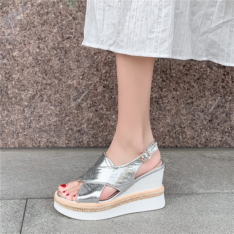 Peniche Elegant Wedge Sandal Til Kvinder - Sølv