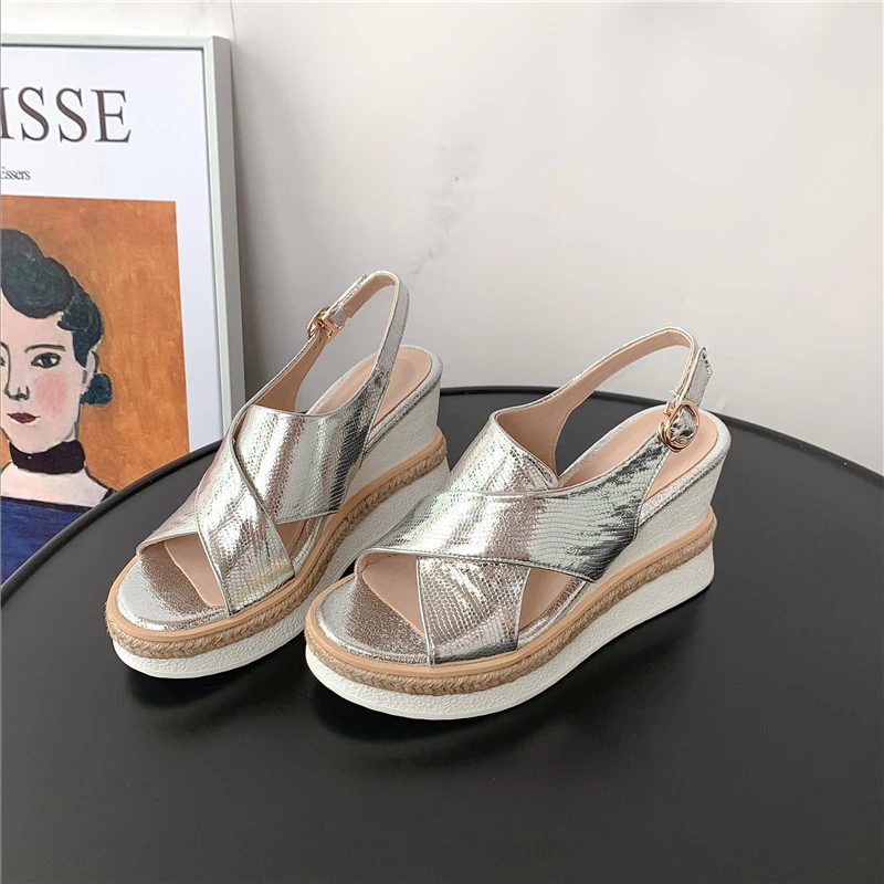 Peniche Elegant Wedge Sandal Til Kvinder - Sølv