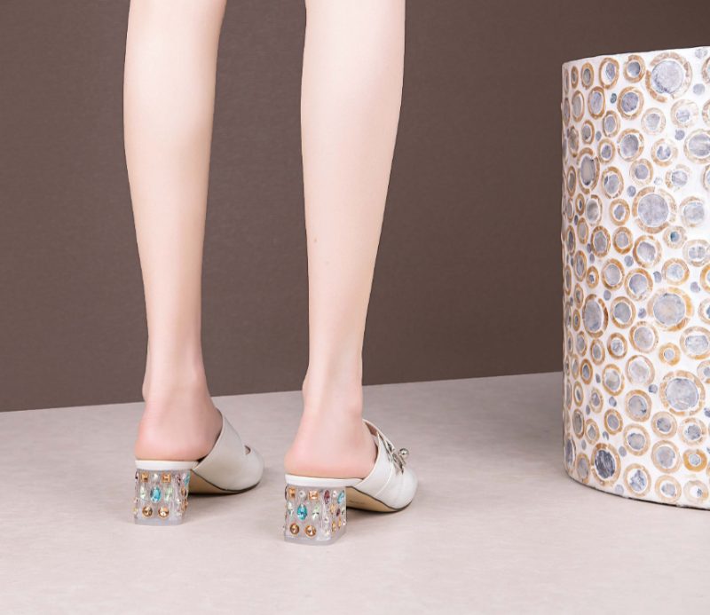Piani Elegante Mules-sko I Ægte Læder Til Kvinder - Beige