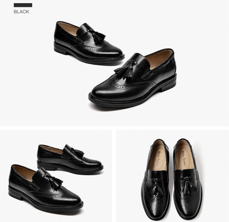 Polaco Slip-on Læder Loafer Sorte Sko Til Kvinder - Sort
