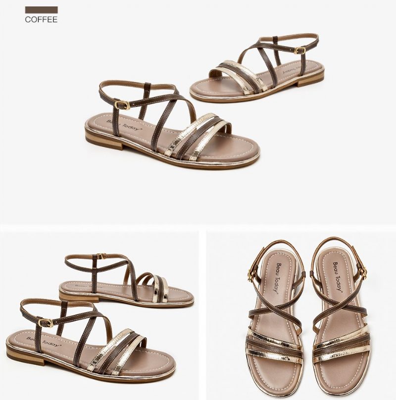 Polonia Gladiator Flad Sandal I Læder Til Kvinder - Kaffe