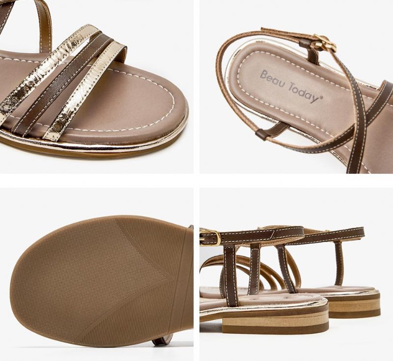 Polonia Gladiator Flad Sandal I Læder Til Kvinder - Kaffe