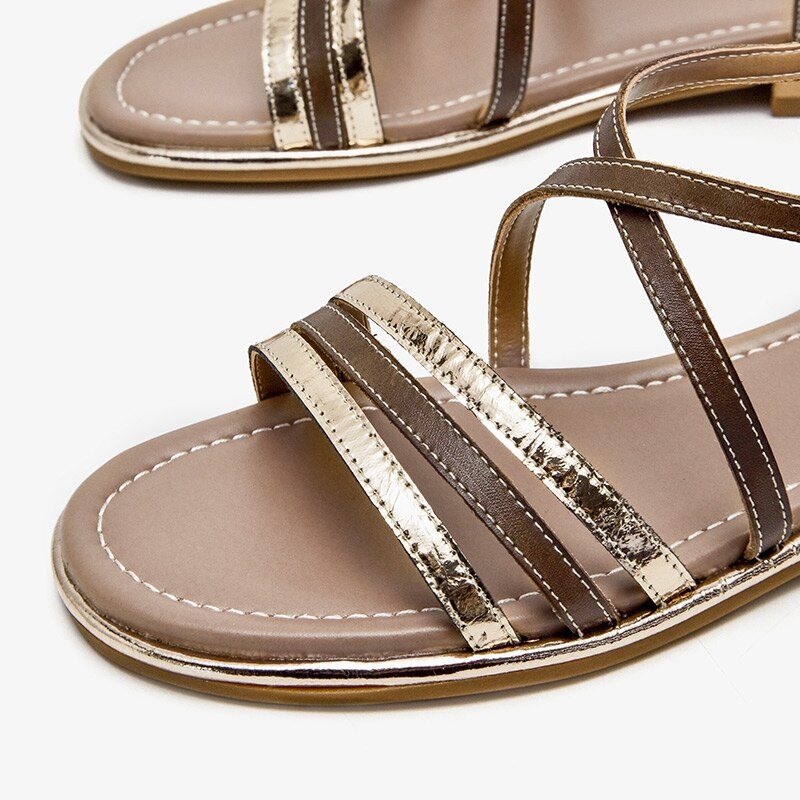 Polonia Gladiator Flad Sandal I Læder Til Kvinder - Kaffe