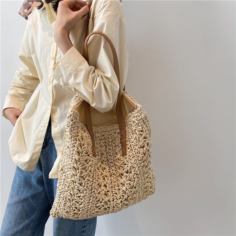 Porte Dame Straw Weave Skulder Håndtaske - Beige