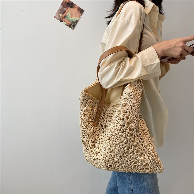 Porte Dame Straw Weave Skulder Håndtaske - Beige