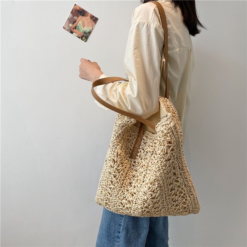 Porte Dame Straw Weave Skulder Håndtaske - Beige