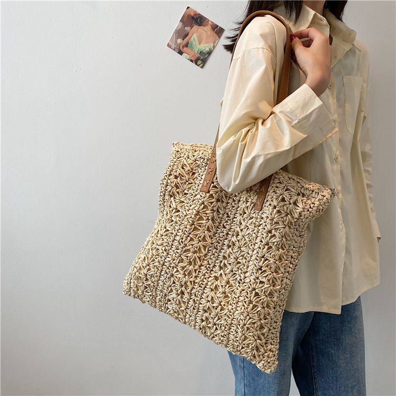 Porte Dame Straw Weave Skulder Håndtaske - Beige