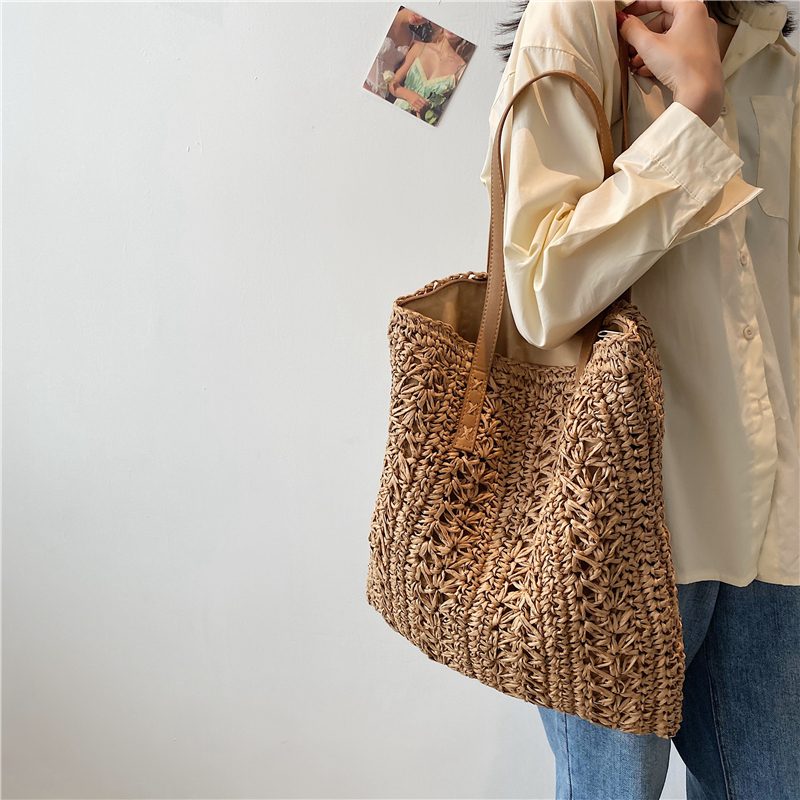 Porte Dame Straw Weave Skulder Håndtaske - Beige