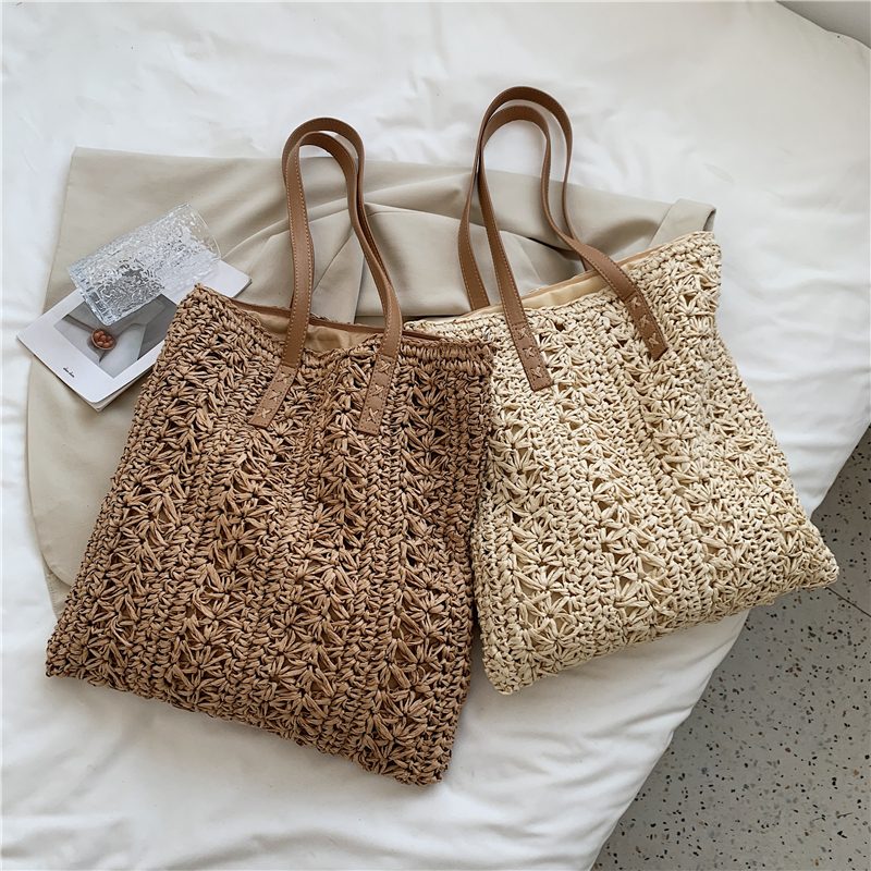 Porte Dame Straw Weave Skulder Håndtaske - Beige