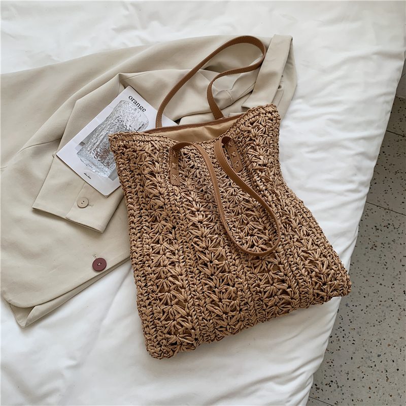 Porte Dame Straw Weave Skulder Håndtaske - Beige