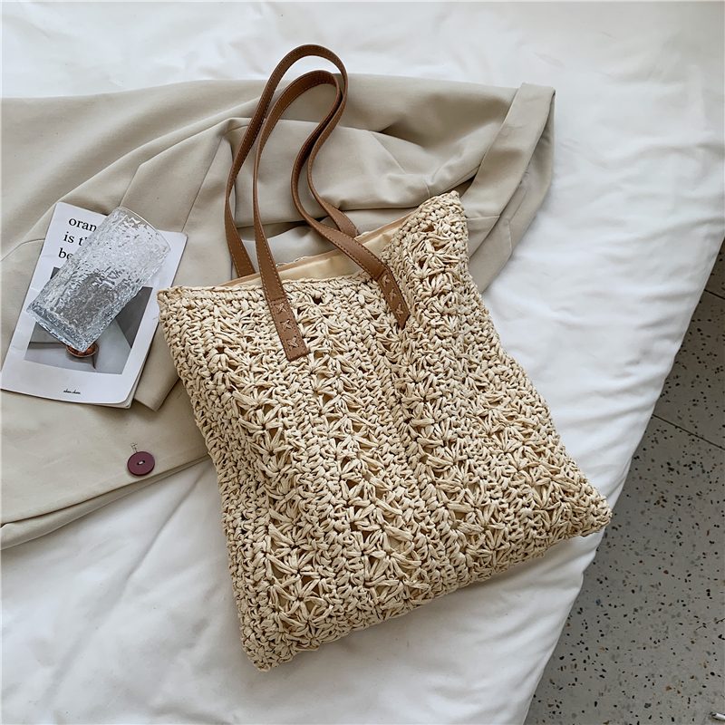Porte Dame Straw Weave Skulder Håndtaske - Beige