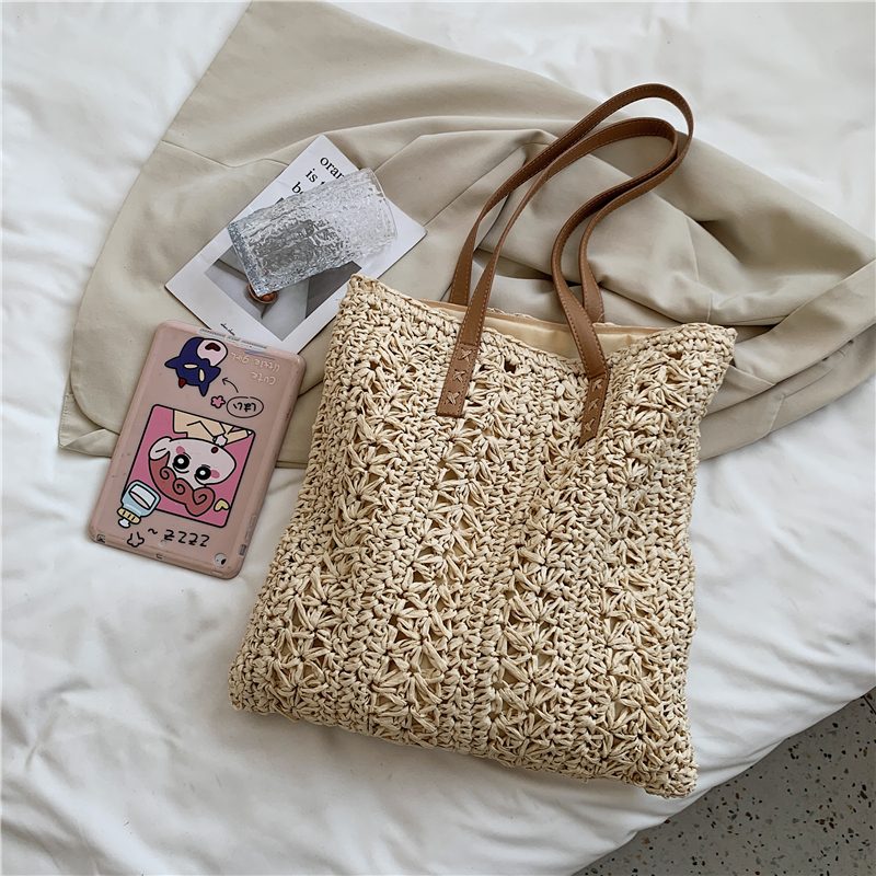Porte Dame Straw Weave Skulder Håndtaske - Beige
