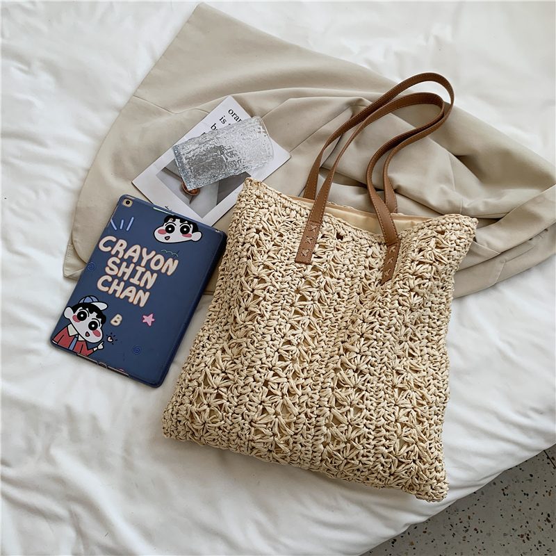 Porte Dame Straw Weave Skulder Håndtaske - Beige