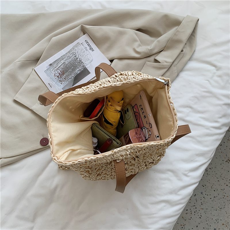 Porte Dame Straw Weave Skulder Håndtaske - Beige
