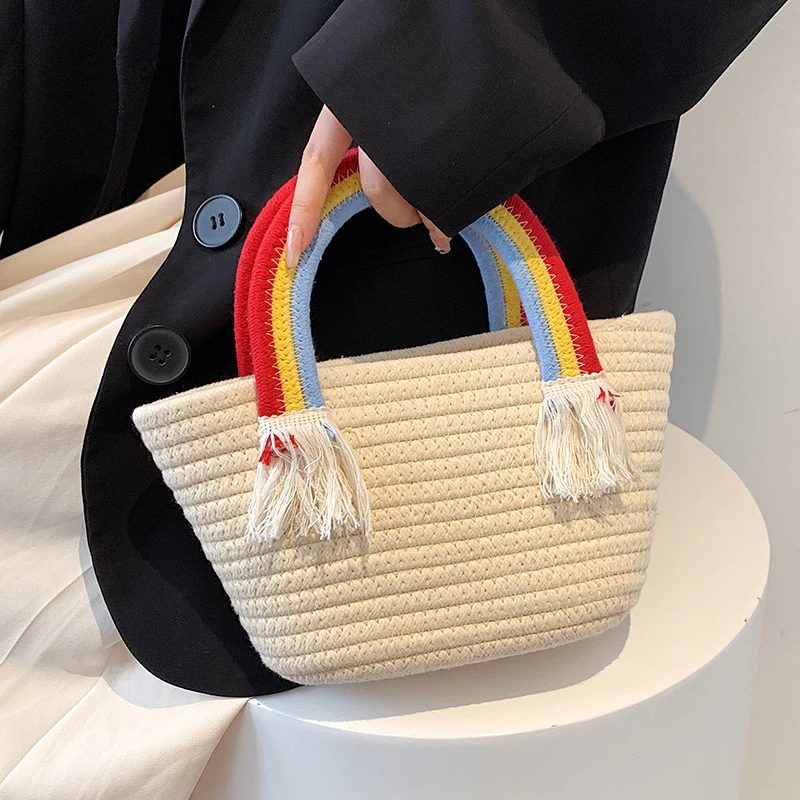 Rainbow Håndtaske Med Lille Tophåndtag Til Kvinder - Beige