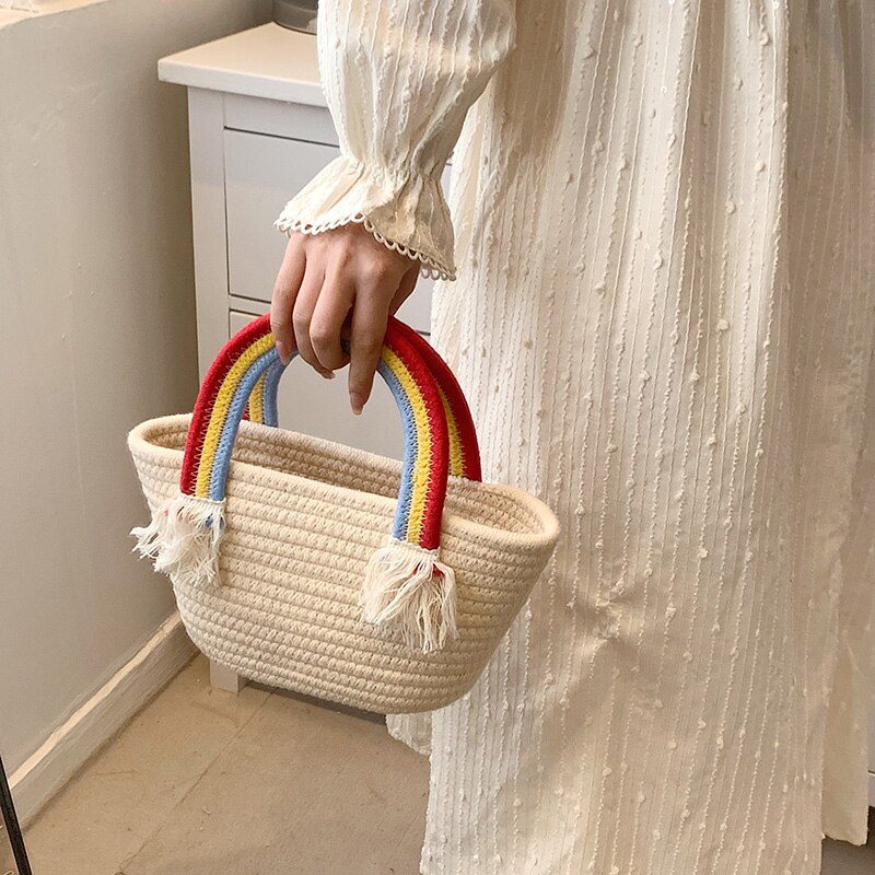 Rainbow Håndtaske Med Lille Tophåndtag Til Kvinder - Beige