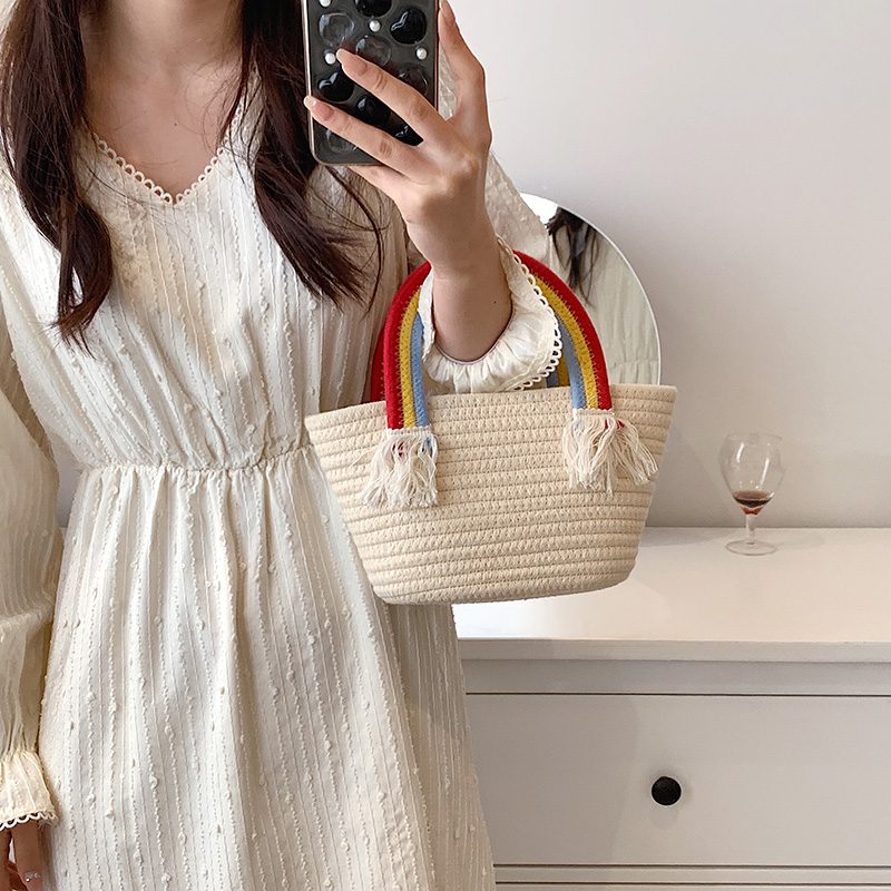 Rainbow Håndtaske Med Lille Tophåndtag Til Kvinder - Beige