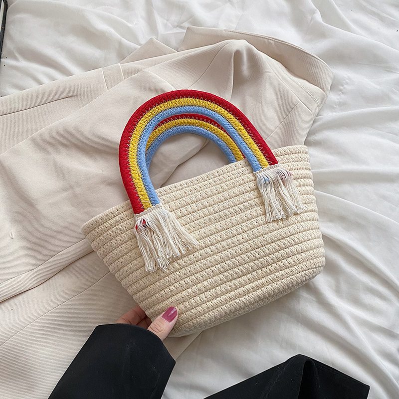 Rainbow Håndtaske Med Lille Tophåndtag Til Kvinder - Beige