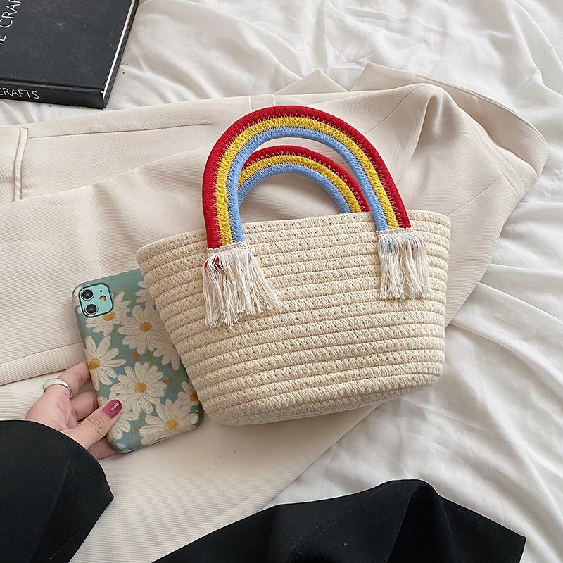 Rainbow Håndtaske Med Lille Tophåndtag Til Kvinder - Beige