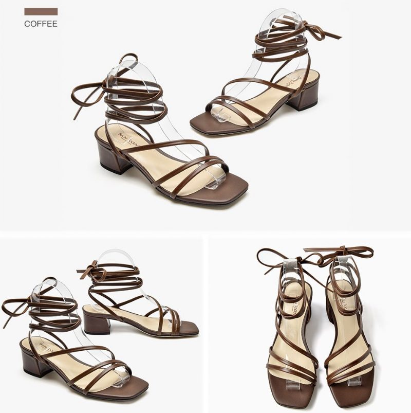 Reina Kvinders Vintage Square Toe Lædersandaler - Kaffe