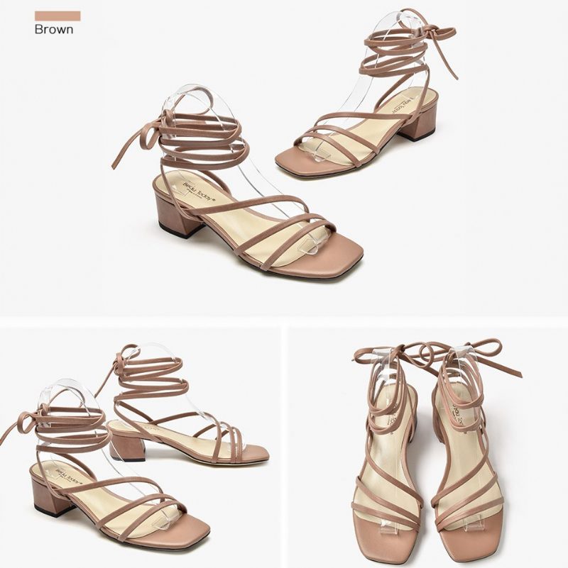Reina Kvinders Vintage Square Toe Lædersandaler - Kaffe