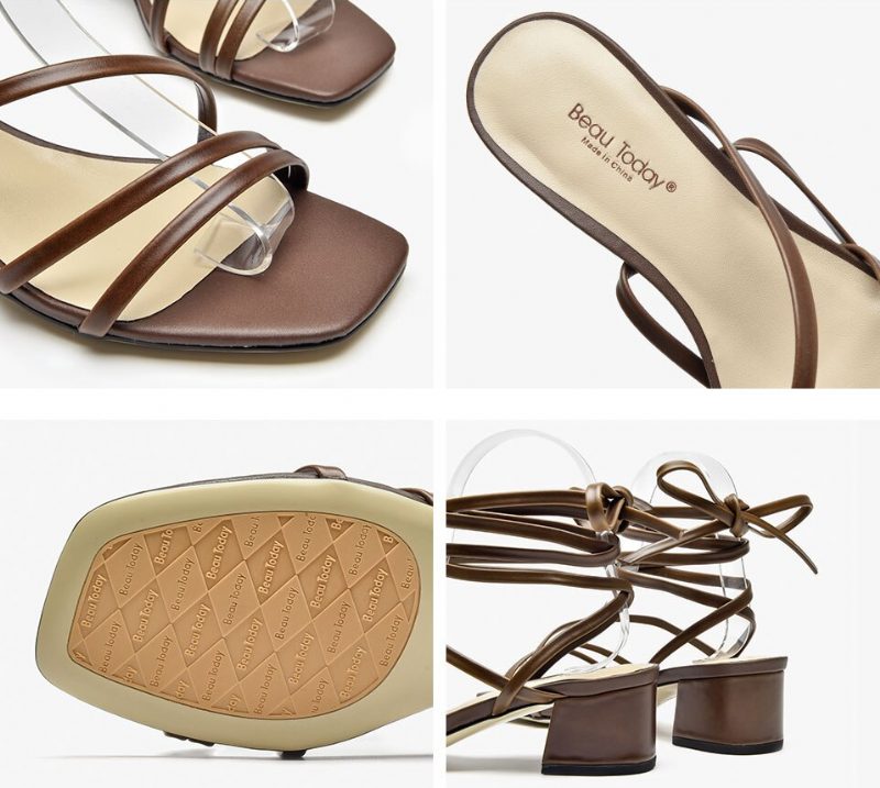Reina Kvinders Vintage Square Toe Lædersandaler - Kaffe