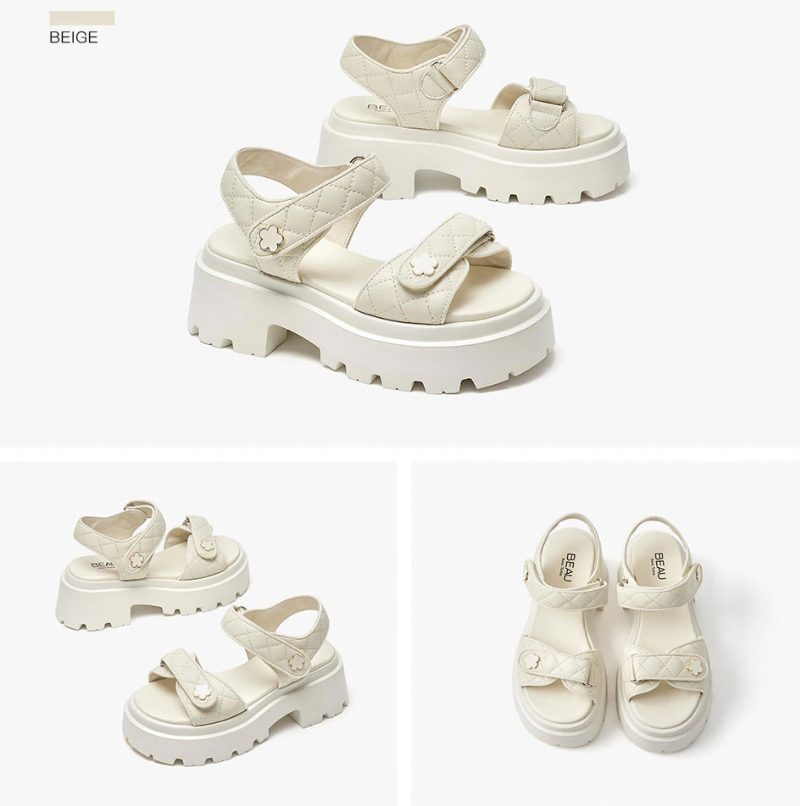 Rina Læder Platform Sandal Til Kvinder - Beige