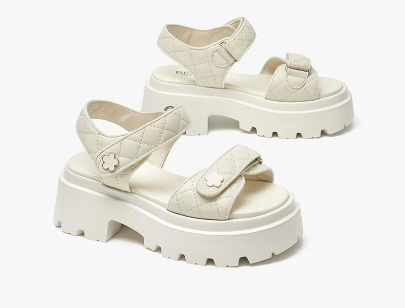 Rina Læder Platform Sandal Til Kvinder - Beige