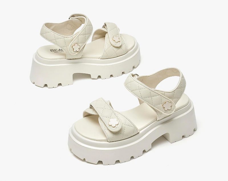 Rina Læder Platform Sandal Til Kvinder - Beige