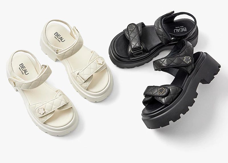 Rina Læder Platform Sandal Til Kvinder - Beige
